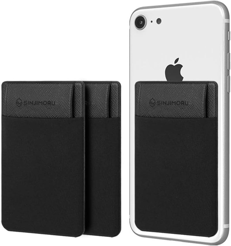 Sinjimoru Secure Card Holder for Back of Phone, Stretchy Fabric Cell Phone Wallet Stick On Credit Card Case for iPhone & Android. Sinji Pouch Flap Black [3 Pack] - Image 1